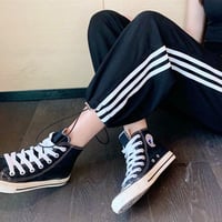 High Waist Stripe Casual Jogger Pants - Thumbnail 2