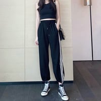 High Waist Stripe Casual Jogger Pants - Thumbnail 4