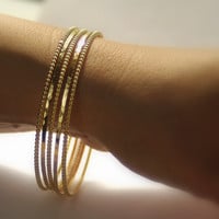 14k Yellow Gold Filled Beaded/Dotted Stacking Stackable Bangle Bracelet, Wedding Gift, Mother's Day - Thumbnail 2