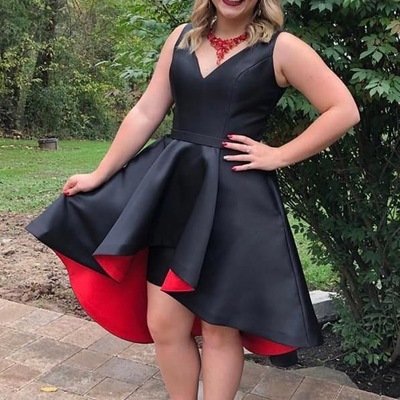 V neck black hi low homecoming dresses under 100 - Thumbnail 3