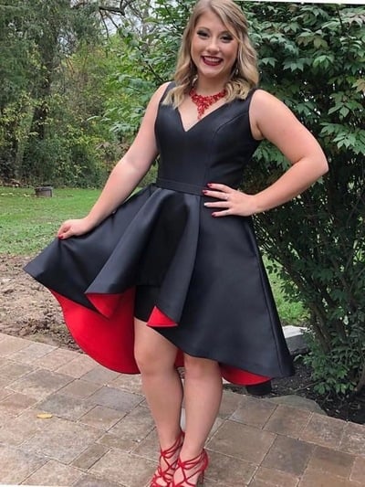V Neck Black Hi Low Homecoming Dresses Under 100