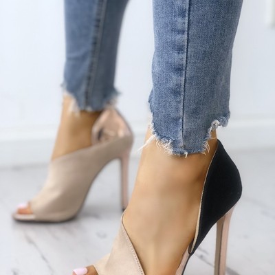 Colorblock peep toe high-heeled sandals g-2955