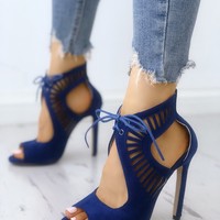 Lace-up Hollow Out Open Toe Heels Sandals G-2962 - Thumbnail 1