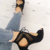Lace-up Hollow Out Open Toe Heels Sandals G-2962 - Thumbnail 3