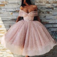 Princess Off the Shoulder Tulle Pink Homecoming Dresses,Short Prom Dresses,Pink Back to School Dresses - Thumbnail 1