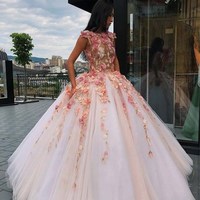 Ball Gown White Tulle Prom Dresses,Handmade Flowers Girls Junior Graduation Gown,Prom Gown 2020 - Thumbnail 1