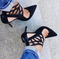 Pointed Toe Hollow Out Thin Pumps G-2969 - Thumbnail 1