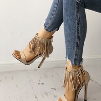 Tassel Chain Embellished Heeled Sandals G-2970 - Thumbnail 3