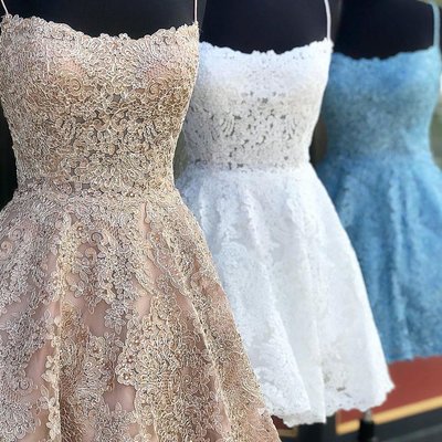 Criss cross spaghetti straps short homecoming dresses with appliques - Thumbnail 4