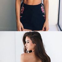 Two Piece Halter Backless Little Black Dresses with Appliques,Short Homecoming Party Dresses,Cocktail Party Dresses - Thumbnail 1