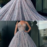 Unique A-Line Sweetheart Grey Tulle Long Prom Dresses with Sequins,Graduation Dresses - Thumbnail 1