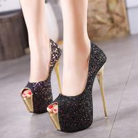Sequins Platform Women Fashion Peep Toe High Heels Shoes G-2979 - Thumbnail 1