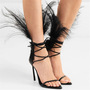 Super Hot Black Feather Back Open Toe Women Sandals Concise Style Ladies Lace Up High Heels Fashion Gladiator Sandals G-2982-1
