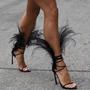 Super Hot Black Feather Back Open Toe Women Sandals Concise Style Ladies Lace Up High Heels Fashion Gladiator Sandals G-2982-2