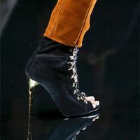 Lace Up Side Zipper Peep Toe Stiletto High Heels Short Boot Sandals G-2984 - Thumbnail 2