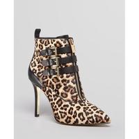 Leopard Pointed Toe Zipper Stiletto High Heels Short Boots G-2985 - Thumbnail 2