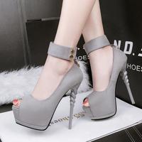 Ankle Band Wrap Peep Toe Platform Stiletto High Heels G-2986 - Thumbnail 2