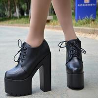 Lace-up PU Chunky Heel Platform Super High Heels Ankle Boots G-2988 - Thumbnail 1