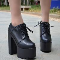 Lace-up PU Chunky Heel Platform Super High Heels Ankle Boots G-2988 - Thumbnail 3