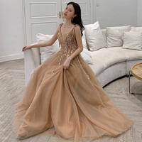 Stylish v neck tulle long prom dress, evening dress - Thumbnail 2