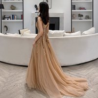Stylish v neck tulle long prom dress, evening dress - Thumbnail 3