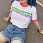 Lovely Girl Rainbow Stripe Color Block Tee-1