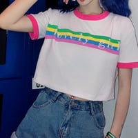 Lovely Girl Rainbow Stripe Color Block Tee - Thumbnail 2