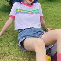 Lovely Girl Rainbow Stripe Color Block Tee - Thumbnail 3