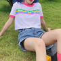 Lovely Girl Rainbow Stripe Color Block Tee-3