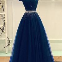 A-line Off The Shoulder Burgundy Tulle Prom Dress With Beading,01 - Thumbnail 1