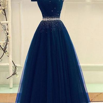 A-line off the shoulder burgundy tulle prom dress with beading,01