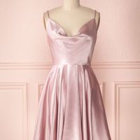 Simple A-Line Cowl Neck Open Back Blush Pink Satin Short Homecoming Dresses,Back to School Dresses - Thumbnail 1