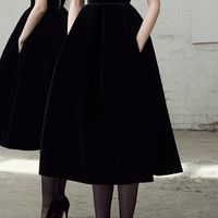 Unique A-Line V Neck Open Back Black Velvet Below Knee Length Short Prom Dresses,Cocktail Party Dresses - Thumbnail 1