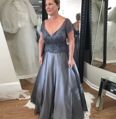 V Neck Long Mother of the Bride Dresses VF001