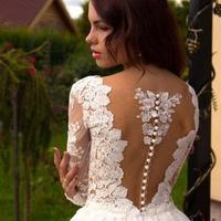 Boho Princess A-Line V-Neck Tulle Ivory Long Sleeves Wedding Gowns,10 - Thumbnail 2