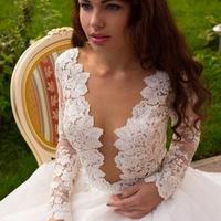 Boho Princess A-Line V-Neck Tulle Ivory Long Sleeves Wedding Gowns,10 - Thumbnail 1