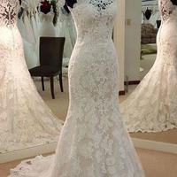 Sexy Halter Mermaid Lace-up Sleeveless Lace Wedding Dress,11 - Thumbnail 1