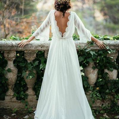 Chiffon elegant sexy long sleeves and flirty back wedding dress,13 - Thumbnail 5