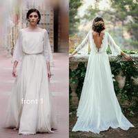 Chiffon Elegant Sexy Long Sleeves and Flirty Back Wedding Dress,13 - Thumbnail 1