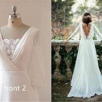 Chiffon Elegant Sexy Long Sleeves and Flirty Back Wedding Dress,13 - Thumbnail 2