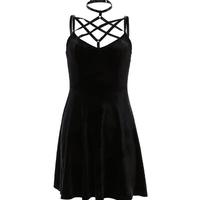 Cyber Punk Straps Cross Lace up Black Dress - Thumbnail 4