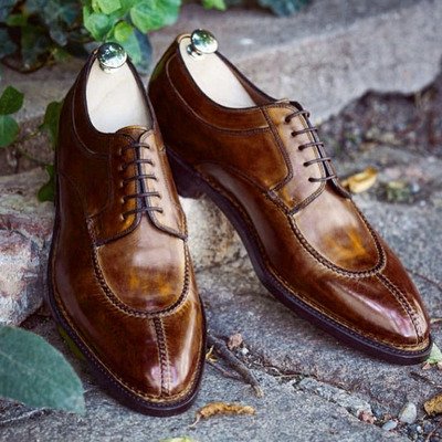 Handmade men's 2 tone brown color leather shoes, lace up split toe dress formal shoes - Thumbnail 4