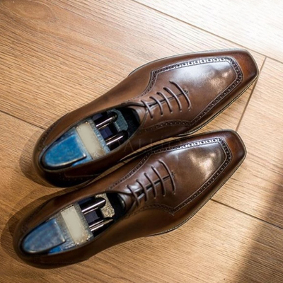 Handmade men's brown color leather shoes, lace up square toe dress formal shoes - Thumbnail 5