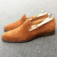 Handmade Tan Color Suede Loafer Slipper Dress Men's Fashion Moccasin Shoes - Thumbnail 1