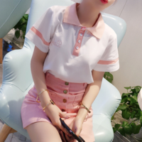 Harajuku sweet love back hollow polo shirt short-sleeved T-shirt / skirt - Thumbnail 3