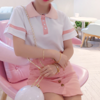 Harajuku sweet love back hollow polo shirt short-sleeved T-shirt / skirt - Thumbnail 4