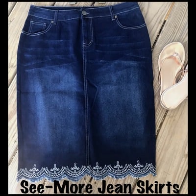 Paris mid length dark denim skirt