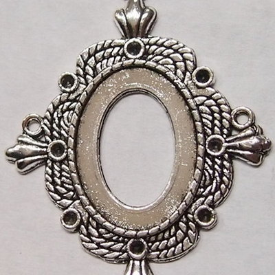 6 of 25x18 mm antique silver plated oval pendant setting twisted rope crown design new