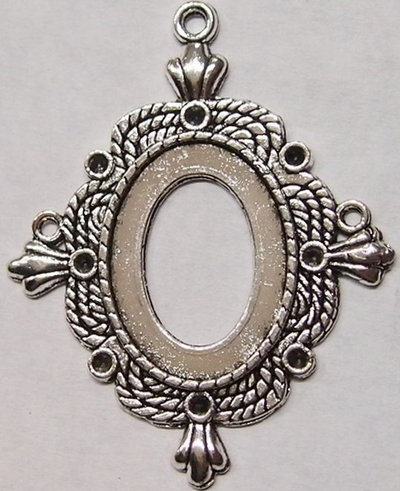 6 of 25x18 mm Antique Silver Plated Oval Pendant Setting Twisted Rope Crown Design New