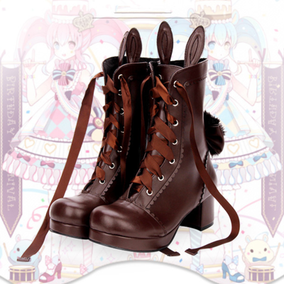 Original hand-made custom new  boots cute rabbit ears with hair ball princess booties - Thumbnail 5